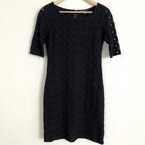 Banana Republic Black Crochet/Lace Overlay Half Sleeve Shift Dress Size 2